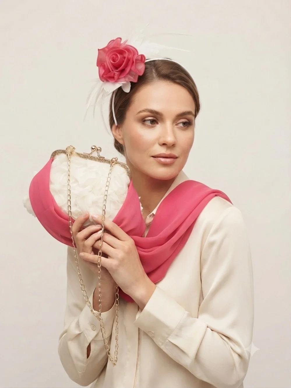 Floral Clutch & Hot Pink Fascinator Set Wedding Guest Cocktail
